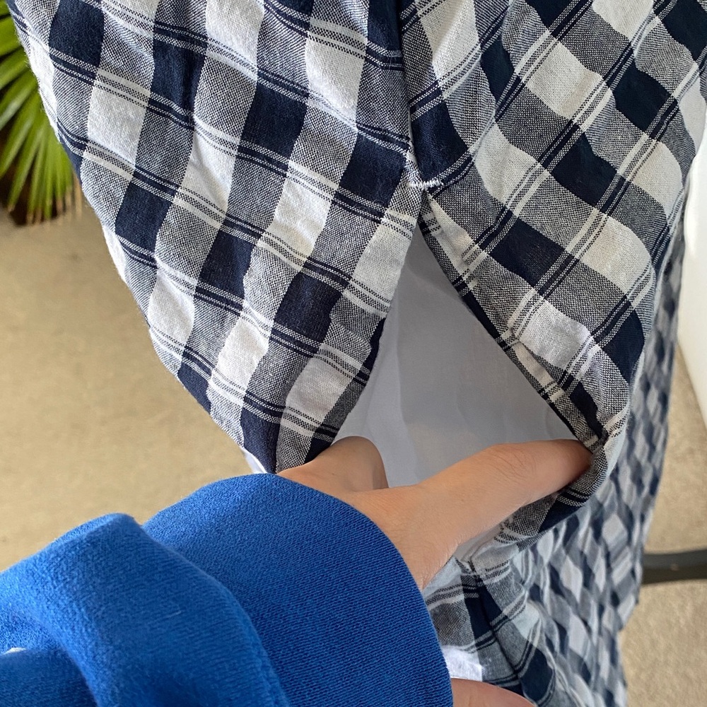 Time and Tru Medium White & Navy Blue Classic Plaid Checkered Dress With Pockets - Picture 2 of 7